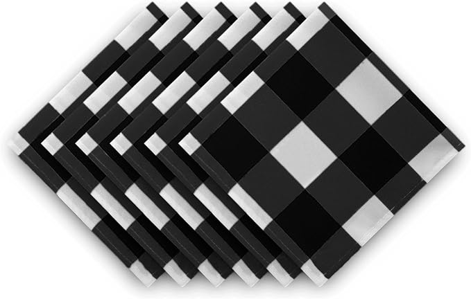 Buffalo Plaid Table Napkins Set of 12 Checkered Cloth Napkins 17x17 inch Washable Dinner Gingham Pattern Napkins Soft Napkins for Wedding Party Dining Banquet(Black and White)