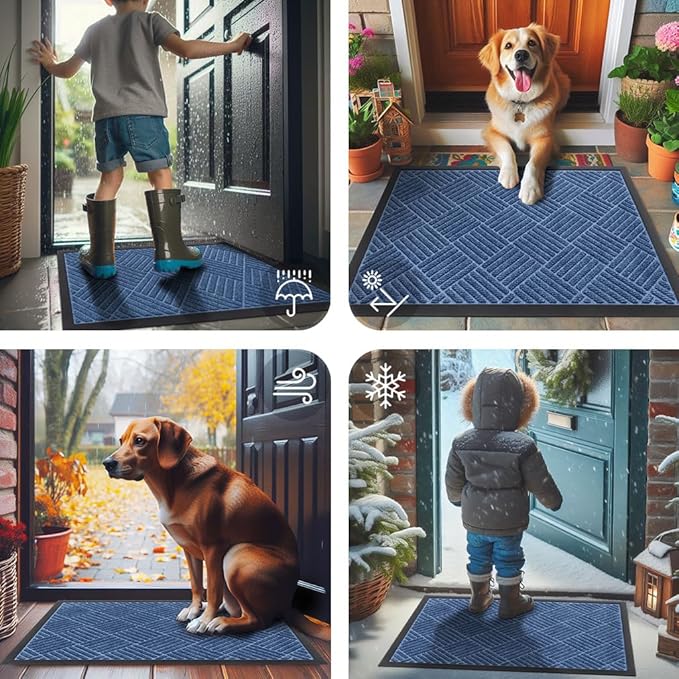 Smiry Front Door Mat Outside Entrance, Heavy Duty Outdoor Indoor Mat, Natural Rubber Doormat, Non Slip, Trap Dirt and Moisture, Easy Clean, Low Profile Patio Porch Entryway Mat, 59x23, Blue