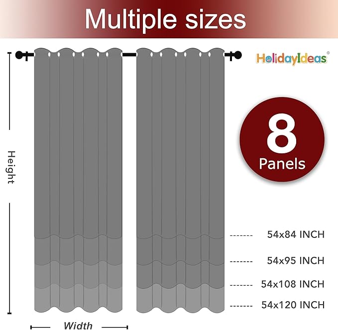HolidayIdeas Grommet Top Outdoor Curtains for Patio Waterproof 8 Pcs All Weather Balcony Outside Curtain Panels for Apartments, Gazebo, Pergolas, Porch, 54x84 Inch, Grey