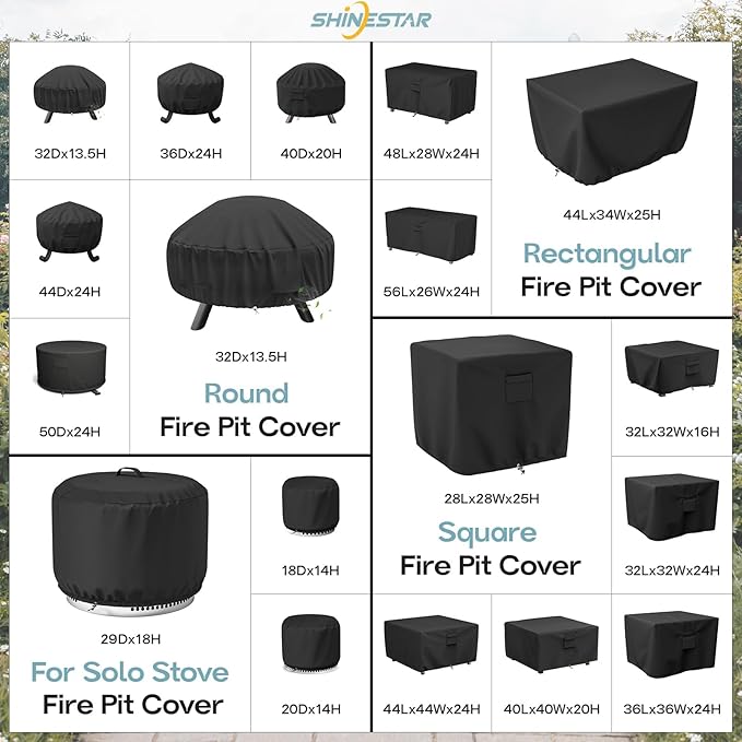 SHINESTAR Square Fire Pit Cover, Fits for 36-40 Inch Gas Fire Table, Waterproof and Windproof, 40 x 40 x 20 Inches, Black