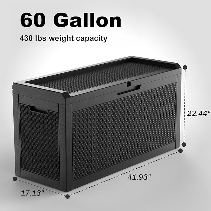 60 Gallon Outdoor Storage Box – Resin Deck Box with Lockable Lid, Waterproof Patio Furniture Storage for Tools, Garden & Yard Organization