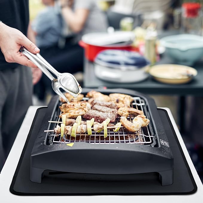 FLASLD Fireproof & Waterproof Under Blackstone Griddle BBQ Mat, Heat Resistant Grill Mats for Outdoor Grill to Protect Your Prep Table and Outdoor Grill Table - Black (Black, 24 x 31in)