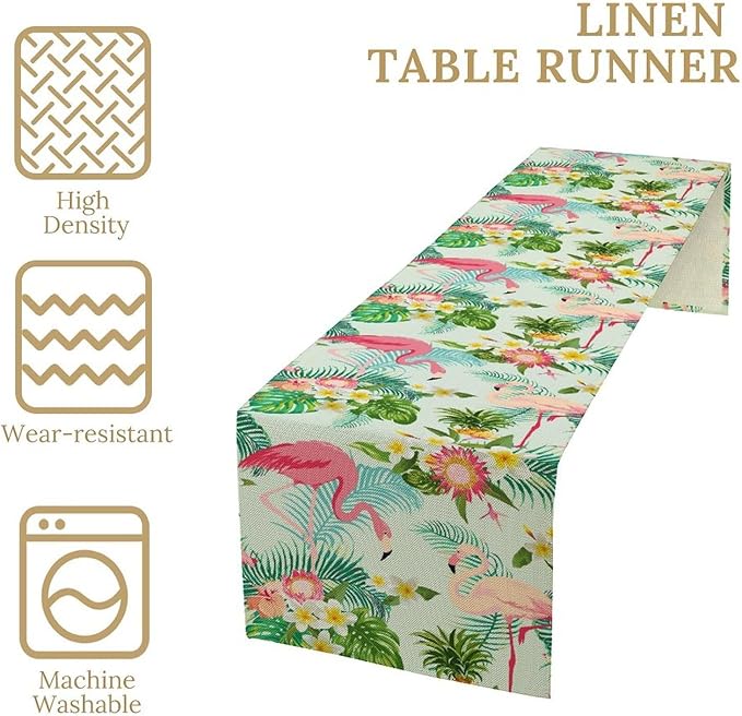 Tropical Table Runner,Hawaii Seasonal Floral Spring Summer Plants Pineapples Boho Table Center Decor for Family Kitchen and Living Room Outdoor Farmhouse Party Table Decorations, 13"x72"