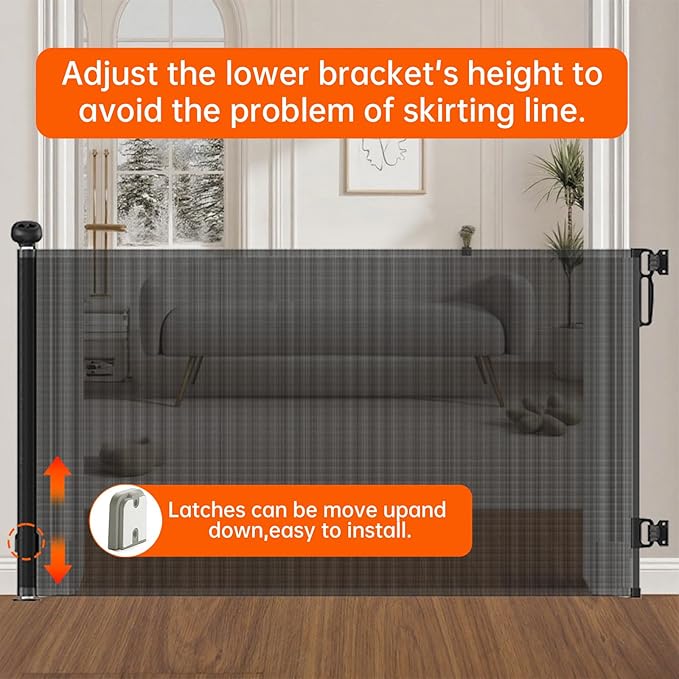 Retractable Safety gate, pet/Dog/cat Temporary Door, Baby Safety Temporary Door,for Doorways and Stairs,Expands to 55.1" Wide,One-Hand Operation,Easy Installation(Black 33.5"x55.1")