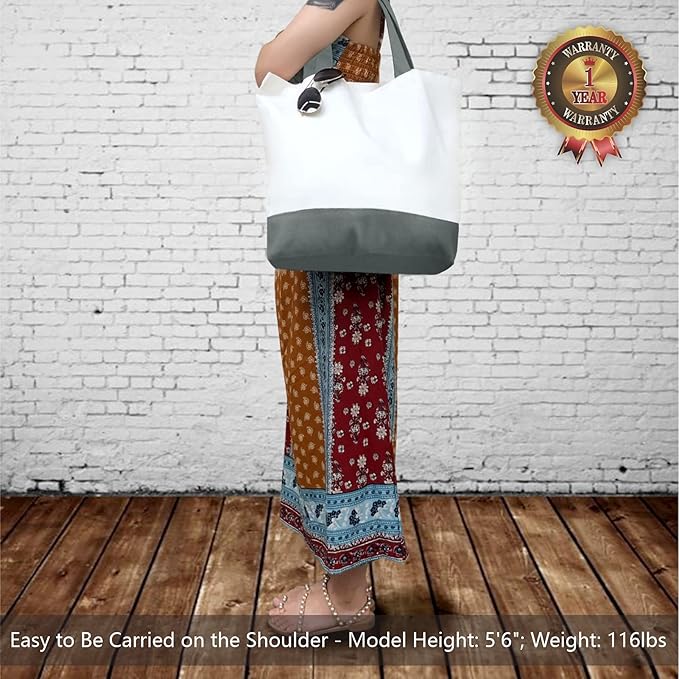 TOPDesign 1-Pack Super Strong Large 12oz Cotton Canvas Tote Bag, Reusable Grocery Shopping Cloth Bag, Fashionable Two-Tone Tote for Crafts, DIY Your Creative Designs