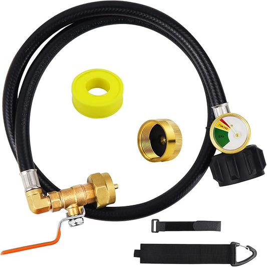 Propane Refill Adapter, 1 lb Tank, Brass, QCC1 Connector, 36 Inch Hose, 350 PSI, Silver, 1 Pack