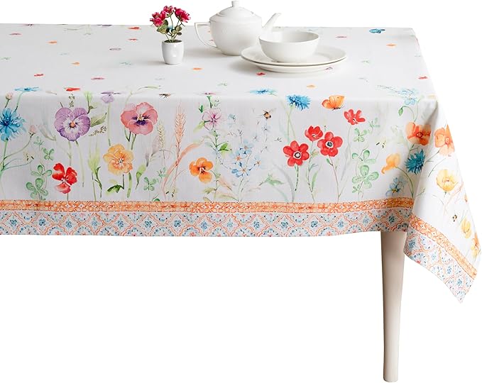 Maison d' Hermine Table Cloth Rectangle Table 100% Cotton 60 x 108 Inches Tablecloth Reusable Decorative for Dining Room, Farmhouse, Home, Party, Festive & Wedding Spring Summer - Summer Whisper