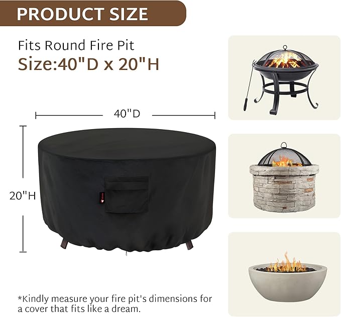 iBirdie Fire Pit Cover Round 40 inch Outdoor Waterproof and Weatherproof Heavy Duty 600D Patio Fireplaces Table Coffee Table Cover