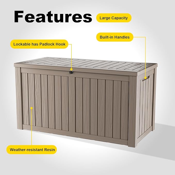 150 Gallon Outdoor Storage Box – Resin Deck Box with Lockable Lid, Waterproof Patio Furniture Storage for Tools, Garden & Yard Organization