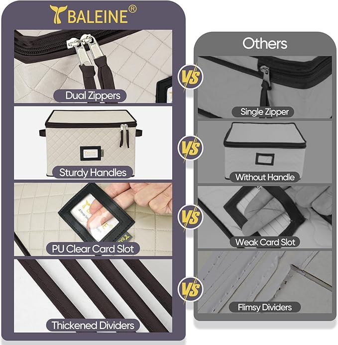 BALEINE China Storage Containers, Sturdy Quilted Wine Glass Storage, Plate Organizer with Carry Handles, Moving Boxes for Dishes, Cups, Mugs and Stemware (Wine Glasses, Soft Shell Cream)