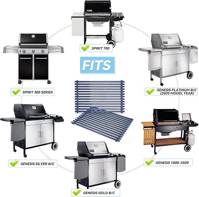 17.4 inch Porcelain Steel Grill Grates Replacement for Weber Spirit 300 Series, Spirit 700, Genesis Silver Gold Platinum B/C for 7525 Grates, Set of 2