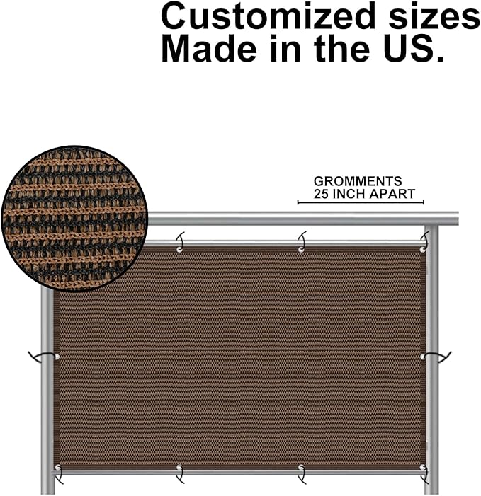 Eden's Decor Balcony Privacy Screen Brown 3'x 33' Cover Mesh Windscreen Weather-Resistant UV Protection for Backyard Deck, Patio, Balcony, Pool, Porch, Fence, Railing, Gardening