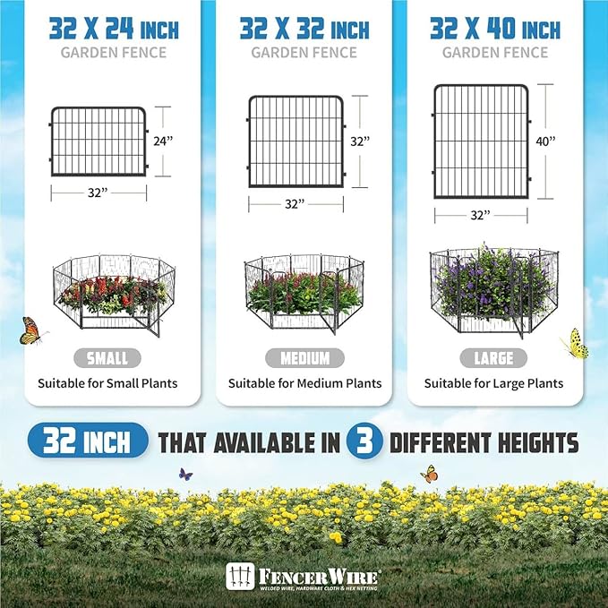 Fencer Wire Decorative Wire Fence, Panel Decor, Heavy Duty Iron Landscape Patio Flower Bed Animal Barrier Border Edging Section, Foldable Garden Fence for Yard for Dog Outdoor, 40 Inch x 21 FT