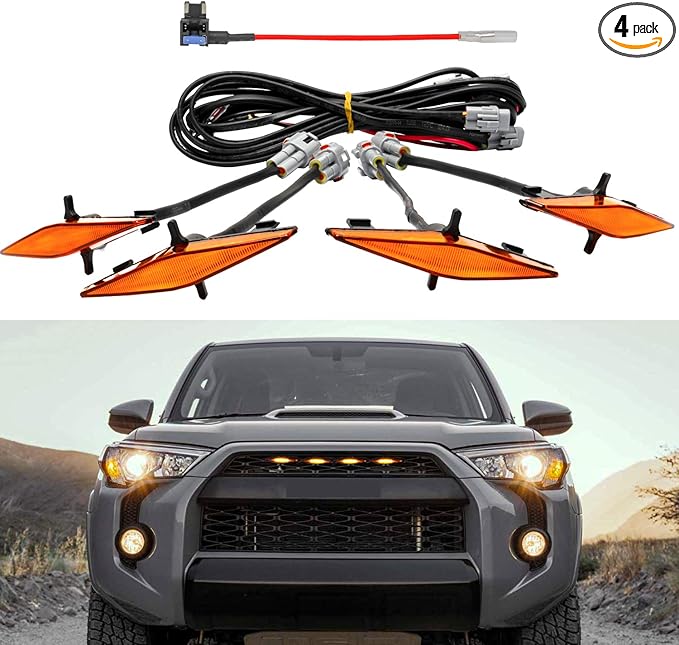Seven Sparta 4 PCS Grill Led Lights Compatible with Toyota 4Runner 2014-2024 TRD Pro Grille and 2014-2019 SR5, Premium, Limited, TRD Off-Road, Fuse and Instruction Included (Amber)