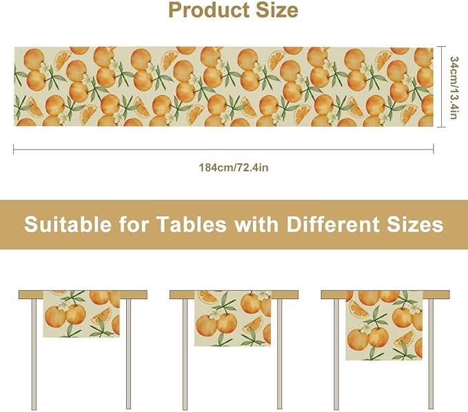 Orange Citrus Table Runner, Cute Spring Summer Fruit Themed Table Runner for Outdoor Birthday Party Kitchen Dining Home 13x70in