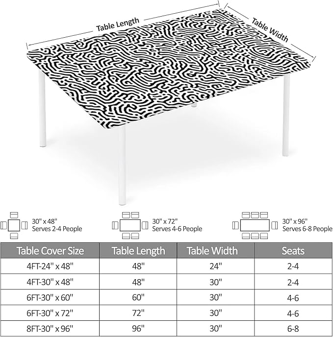 Rectangle Table Cloth Cover Waterproof Elastic Fitted Polyester Fitted Tablecloths for 6 Foot Tables for Indoor,Picnic, Camping, Outdoor （60" x 30"，Abstract Geometry）
