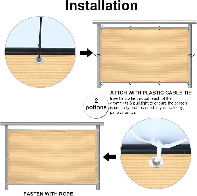 Eden's Decor Balcony Privacy Screen Beige 4'x 16' Cover Mesh Windscreen Weather-Resistant UV Protection for Backyard Deck, Patio, Balcony, Pool, Porch, Fence, Railing, Gardening