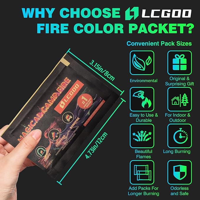 Color Flame Crystals for Fire Pits & Campfires - Fire Color Changing Packets for Outdoor Fireplaces, Bonfire, Wood Fire Pits - Creates Vibrant Magical Blue, Green, Purple Flames