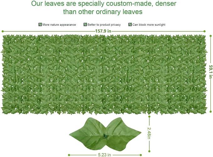 Artificial Ivy Privacy Fence Wall Screen,160x60 in UV-Anti Faux Greenery Backdrop Ivy Vine Leaf Hedges Fence Panels for Patio, Balcony, Garden, Backyard Indoor Outdoor Green Wall Decor