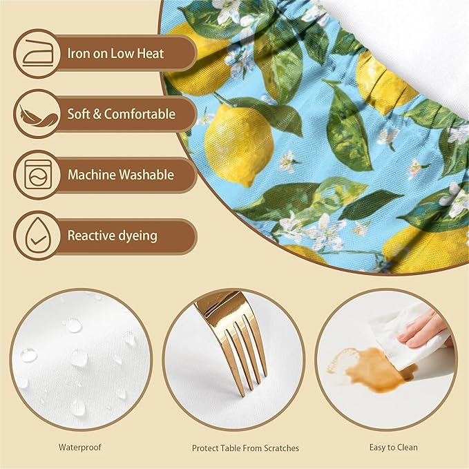 Rectangle Table Cloth Cover Waterproof Elastic Fitted Polyester Fitted Tablecloths for 8 Foot Tables for Indoor,Picnic, Camping, Outdoor （96" x 30"，Lemon）