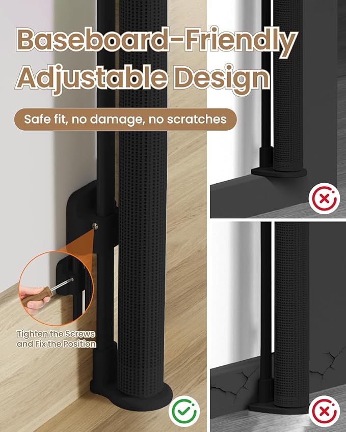 Retractable Baby Gate, 55" Wide Mesh Baby Gate with 4 Reinforced Rods, 34" Tall Anti-Sagging Dog Gate, Prevents Kids & Dogs from Crawling Under, for Stairways, Hallways & Patios, Black