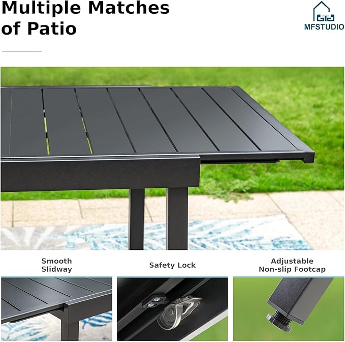 MFSTUDIO Outdoor Dining Set for 8, Expandable Patio Table and Chairs Set, 9 Piece Metal Patio Furniture Set, Patio Dining Set for Deck Backyard Poolside Garden