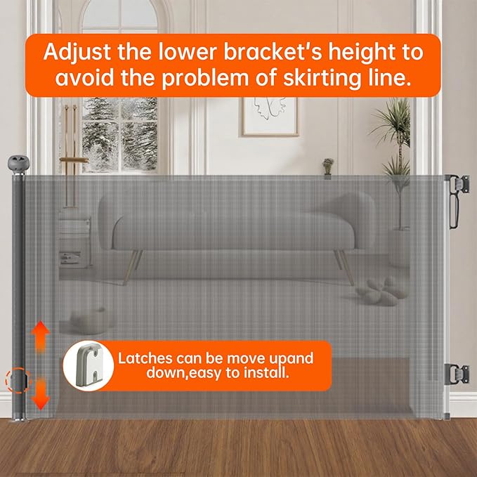 Retractable Safety gate,Child/pet/Dog/cat Temporary Door, Baby Safety Temporary Door, mesh Soft Material, Expands to 55.1" Wide, Suitable for Stairs/corridors/Indoor/Outdoor(Grey,33.5"x55.1")