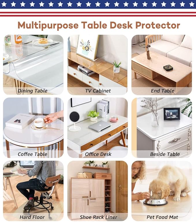 RostiKong 20 x 72 Inch Clear PVC Table Protector Cover Mat 6ft Rectangular Marble Soft Glass Coffee Office Dining Table Cover Plastic Tablecloth for Sofa Kitchen Table Media Stand Wipeable Waterproof