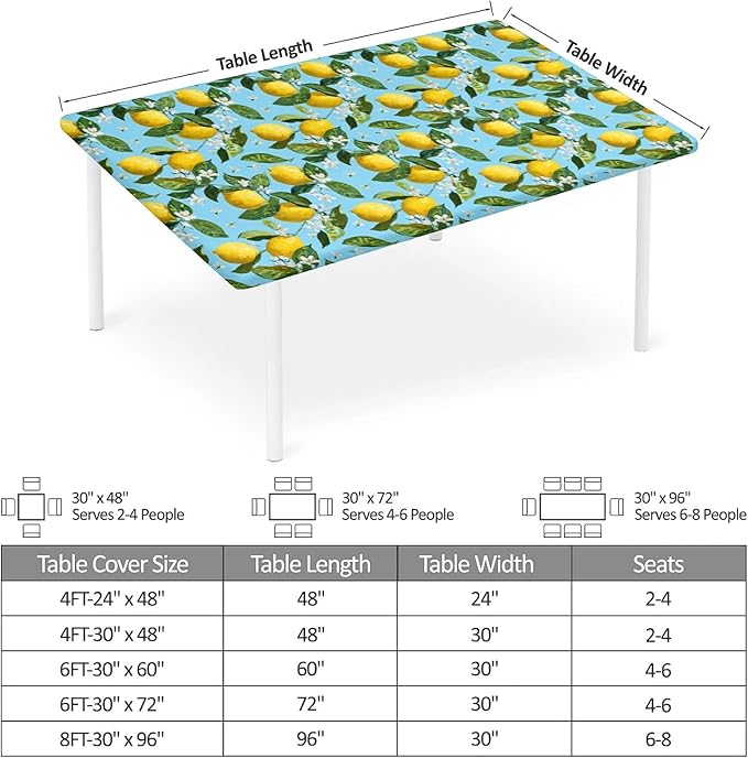 Rectangle Table Cloth Cover Waterproof Elastic Fitted Polyester Fitted Tablecloths for 8 Foot Tables for Indoor,Picnic, Camping, Outdoor （96" x 30"，Lemon）
