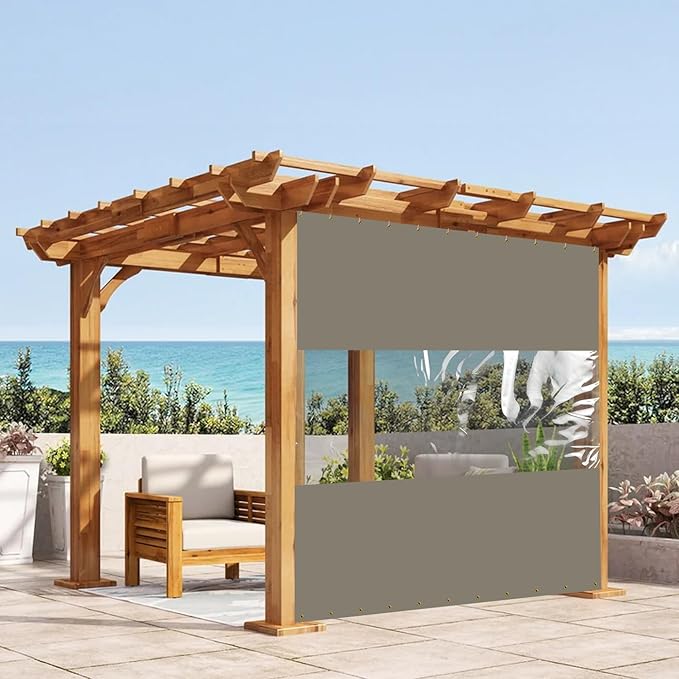 Covers & All Outdoor Clear Panel Curtain, 12 oz Vinyl Outdoor Curtains for Patio, Weather Resistant Waterproof Tarp with Brass Grommets for Pergola, Porch, Gazebos, Balcony (9'H x 4'W Feet, Beige)