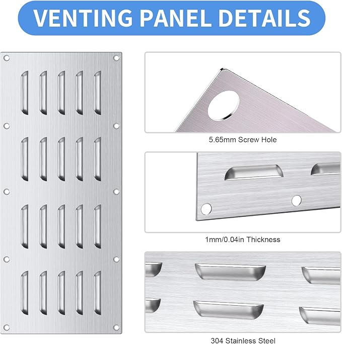 4 Pack Stainless Steel Venting Panel for BBQ Grill Accessory, 15x6.5 Inch (20-Slots), 304 Grade Metal Vent Cover for Masonry Fire Pits & Outdoor Kitchens, Weather Resistant, 15" by 6-1/2"