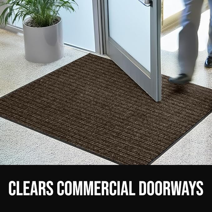 GORILLA GRIP Waterproof Traffic Guard Door Mat, Heavy Duty Entryway Mats, Strong Rubber Back Commercial Utility Rugs for Office Hallway, Garage Floor and Home, Low Profile Carpet Runner, 29x17, Brown