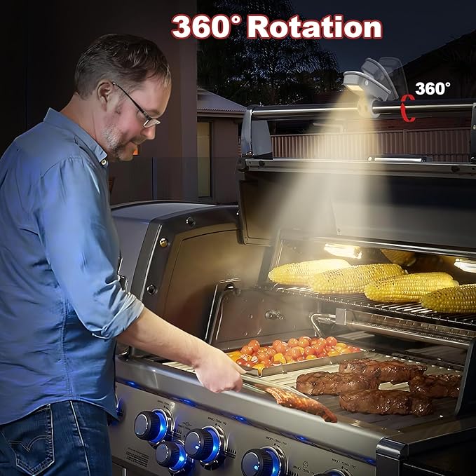 Waterproof Rechargeable BBQ Grill Light for Weber Grill & Blackstone Grill with Automatic Switch, Ultra-Bright 360° Rotatable LED BBQ Grill Lights with 2 Lamp Beads for Outdoor Grill, Type-C Charging