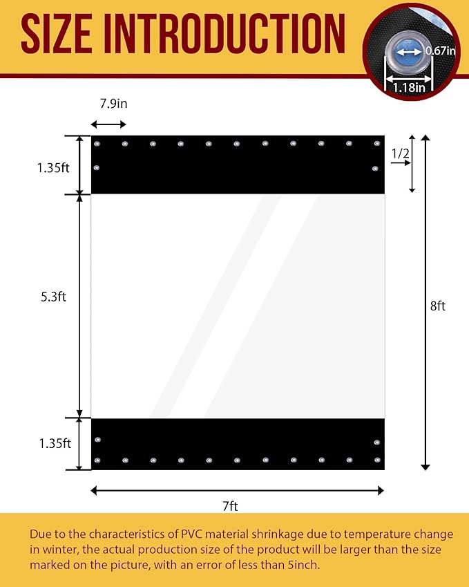 FoundGo 8'Hx7'W Vinyl Curtains for Patio, 19oz Outdoor Clear Patio Enclosure, Heavy Duty Waterproof Tarp With Grommets for Pergola, Porch, Gazebos, Balcony, -4 Cold Resistant