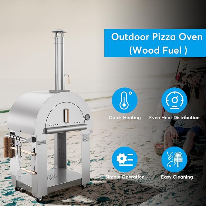 Pizza Oven, wood fire pizza oven for Outside Kitchen, Pizza Maker Oven Grill for Camping Backyard Party,38.6 Inch, Silver