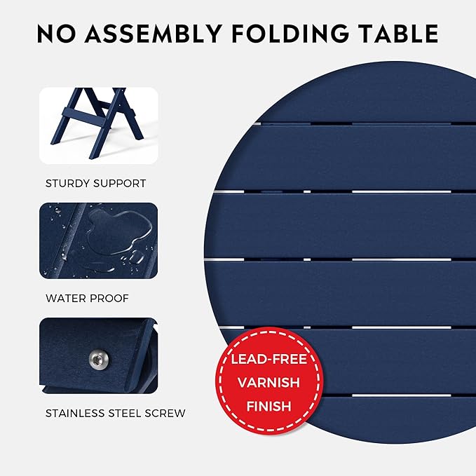 Costaelm Paradise 3-Piece Outdoor HDPE Folding Patio Bistro Table and Chairs, Navy Blue