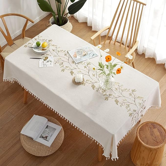 Pahajim Rustic Linen Tablecloth Cotton Waterproof Table Cloth for Kitchen Dining with Tassel Rectangle Tablecloths Rectangle/Oblong,55''x118'',10-12 Seats