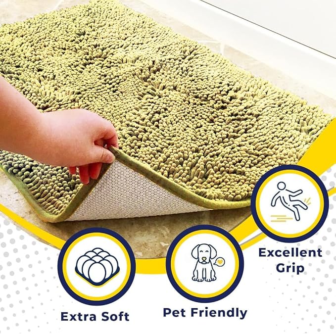 Muddy Mat® | Super Absorbent Door Mat Indoor, Microfiber Quick Dry Chenille Entryway Rug, Non-Slip Front Door Mat, Indoor Mats for Entryway, Machine Washable Pet Rug, Yellow 19"x30"