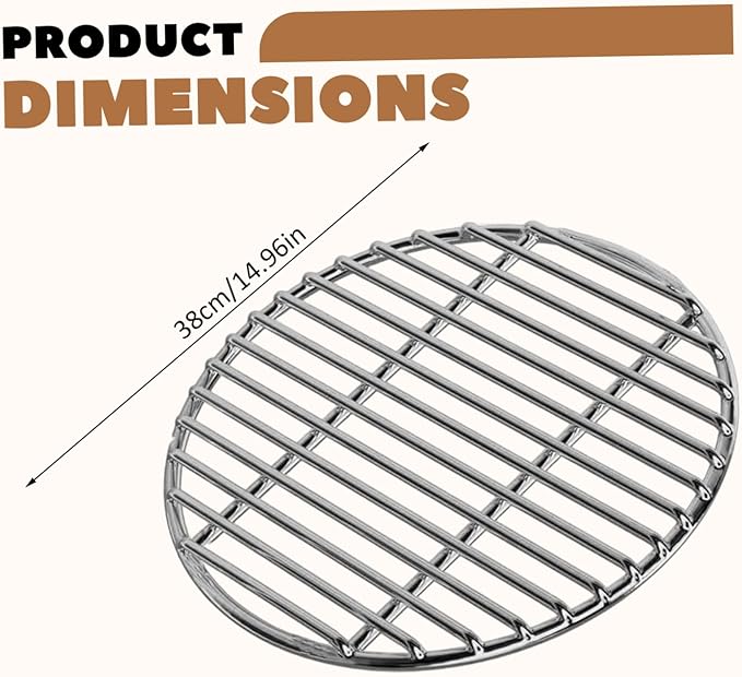 Grill Grates Replacement 15 Inch Round Heat-Resistant Stainless Steel Grill Grate, Portable Easy to Clean Baking Tray for Camping, Picnic, Garden Stainless Steel Grate