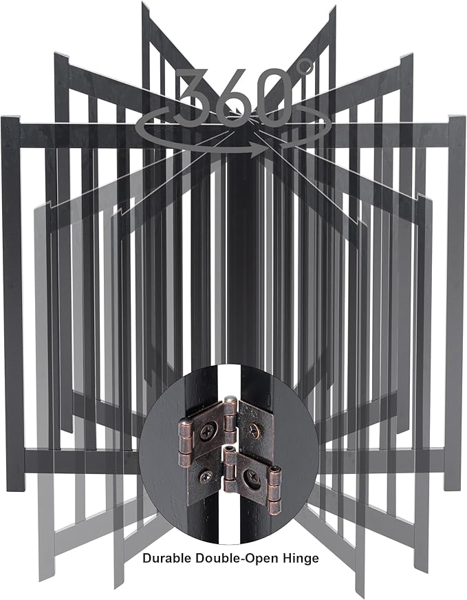 LZRS Freestanding Extra Wide Dog Gate 30 inch Tall - 4 Panels Solid Wooden Pet Gate for Doorways, Stairs, Hallways,Kitchens& Long Areas, Expandable & Foldable with Support Feet,Indoor Use,Black