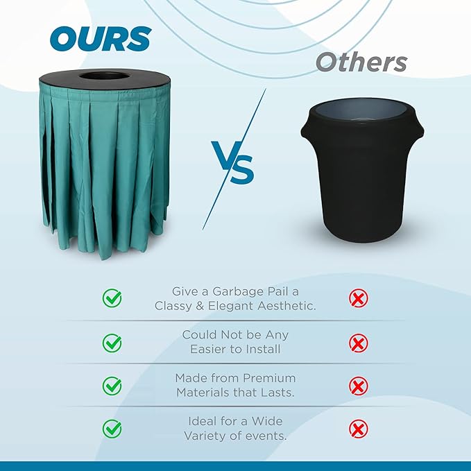 Black Trash Can Topper Cover With Solid Pleated Skirt | Designed to Fit 32 & 35 Gallon Trash Cans | Elegant Party Supplies for Weddings, Banquets, Birthday Parties & More (Black Top Red Skirt)