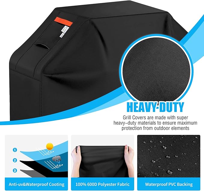 Grill Cover 600D Heavy Duty, Universal Fit Waterproof BBQ Grill Protector with Adjustable Straps, Weatherproof Outdoor Oven Cover for All Seasons