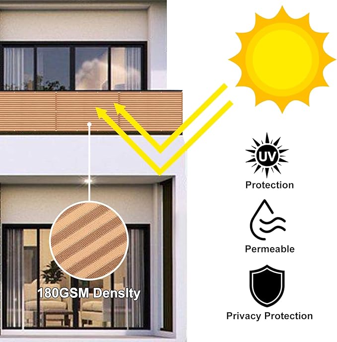 Eden's Decor Balcony Privacy Screen Brown/Khaki 4'x 13' Cover Mesh Windscreen Weather-Resistant UV Protection for Backyard Deck, Patio, Balcony, Pool, Porch, Fence, Railing, Gardening