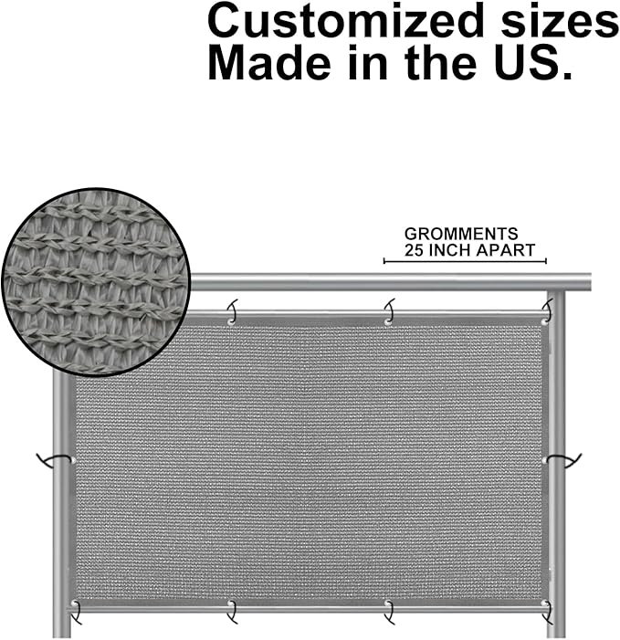 Eden's Decor Balcony Privacy Screen Grey 2'6"x 17' Cover Mesh Windscreen Weather-Resistant UV Protection for Backyard Deck, Patio, Balcony, Pool, Porch, Fence, Railing, Gardening