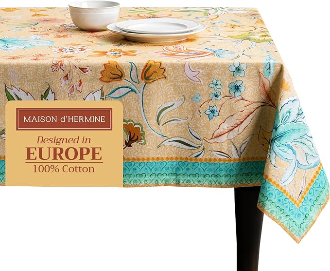Maison d' Hermine Table Cloth Rectangle Table 100% Cotton 60 x 120 Inches Tablecloth Reusable for Dining Room, Farmhouse, Home, Party, Festive & Wedding Spring Summer - Luxury Loft – Peach