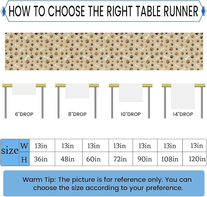 Pet Paws Table Runner Kitchen Dining Table Runner 13*90in Table Center Decor for Indoor Outdoor Home Holiday Party