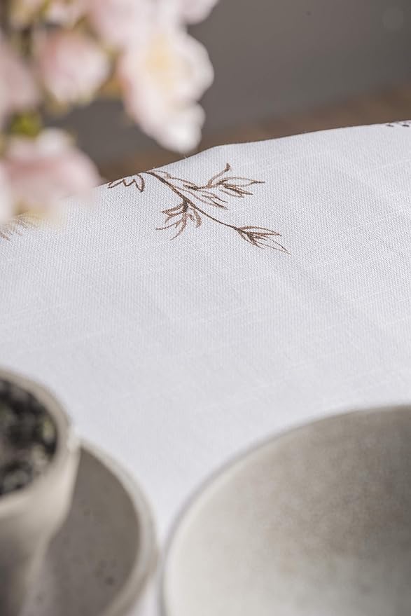 Maison d' Hermine Table Cloth Round Table 100% Cotton 63 Inches Tablecloth Reusable Decorative for Dining Room, Farmhouse, Home, Party, Festive & Wedding Spring Summer - Meadow Florals - Brown