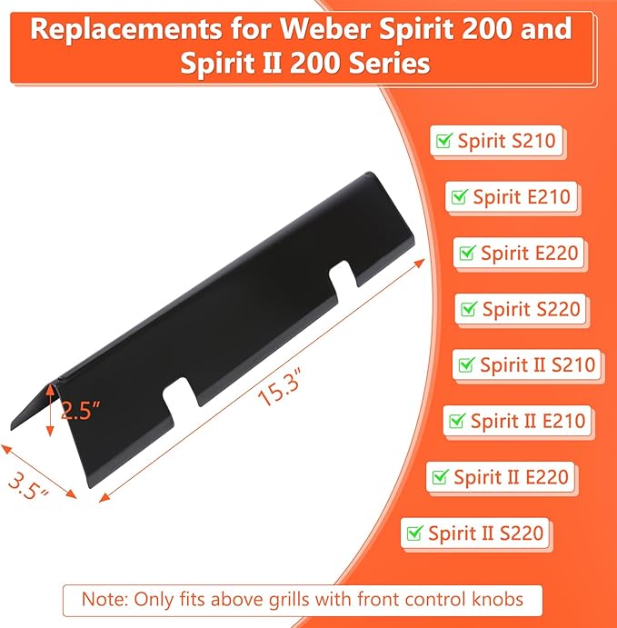 QuliMetal 15.3" Flavorizer Bars for Weber GS4 Spirit II 200, Spirit II E-210, Spirit E-210, Spirit 200 Series Grills with Front-Mounted Control, Porcelain Enameled for Weber Spirit Heat Plates