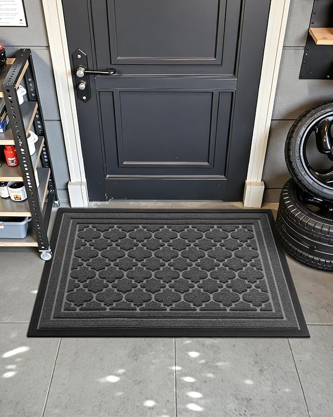 Color&Geometry Front Door Mat Outside Entrance, Heavy Duty Non Slip Low Profile Doormat for Entryway, Trap Dirt and Moisture Welcome Mats All-Weather, Easy Clean, Patio, Garage, 24"x36" Grey