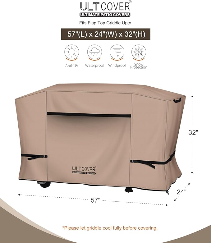 ULTCOVER 600D Outdoor Waterproof Griddle Cover for Blackstone Halo LoCo Cookers Nexgrill Weber 28 inch Two Side Shelves Flap Top Grill with Hood